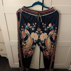 Floral Peacock Print Pants ~ Size S/M